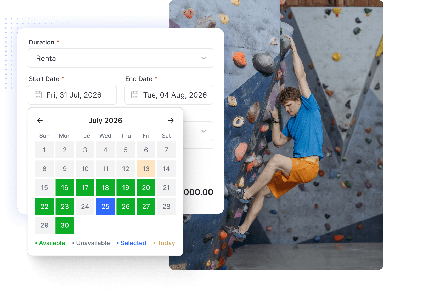 Climbing gym booking software