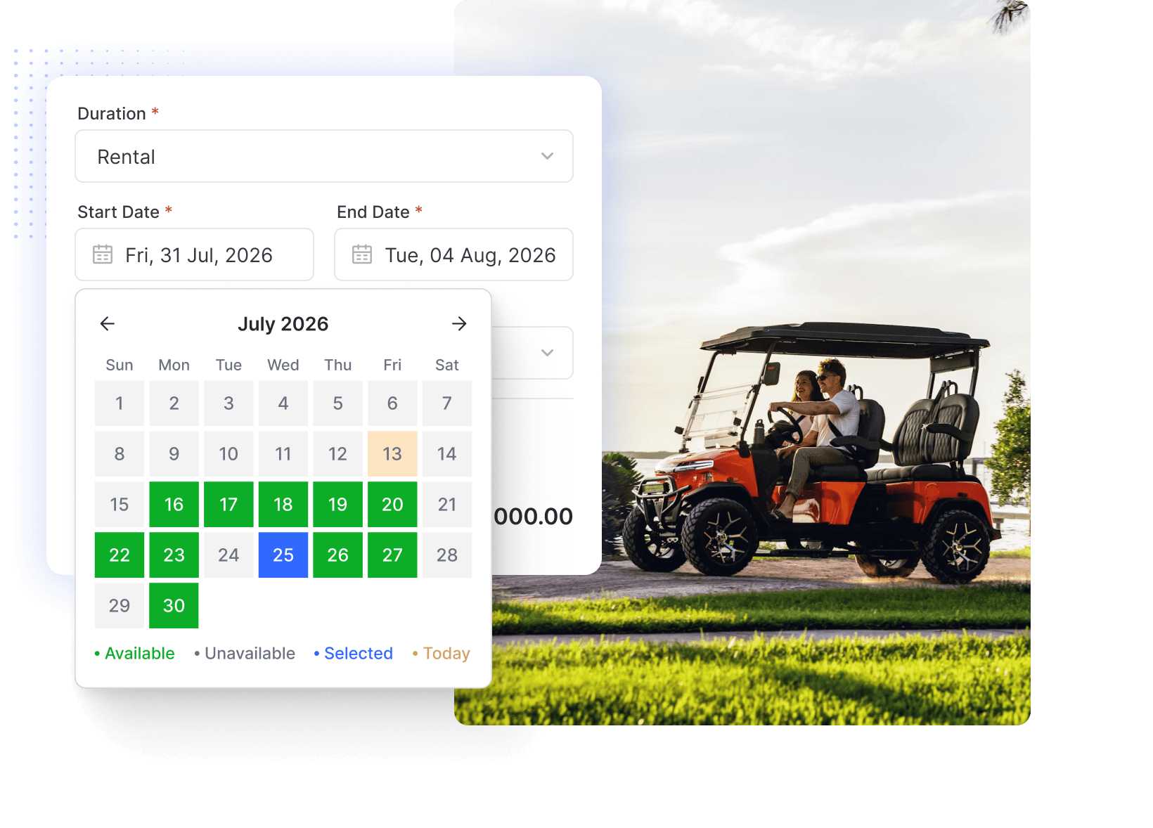 Golf cart rental software