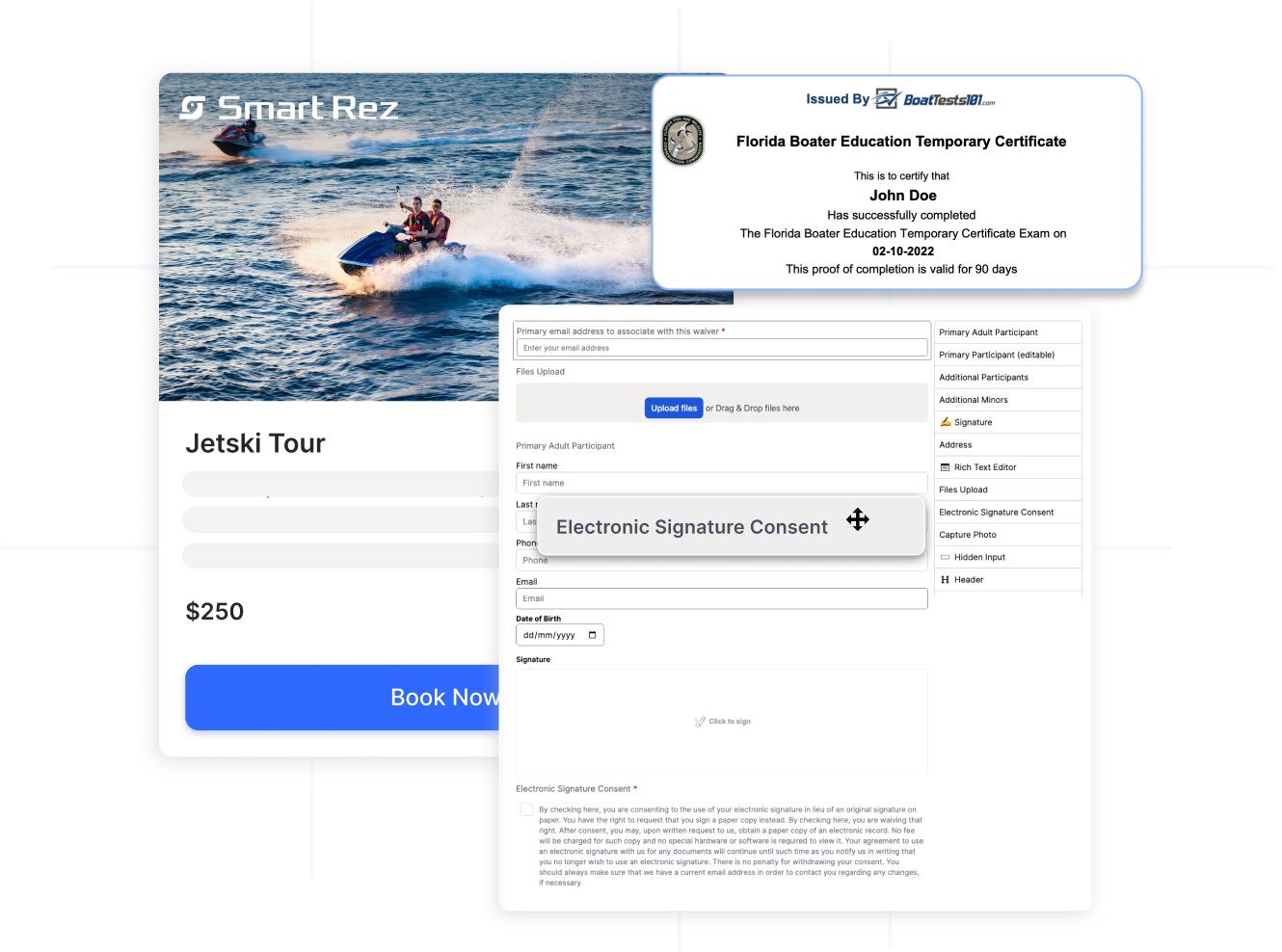 Jet ski booking with digital waiver and boater education certificate
